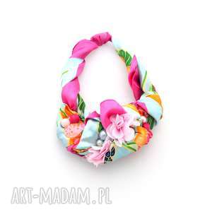 flower power naszyjnik handmade, kolorowy wielobarwny kwiaty, pastele