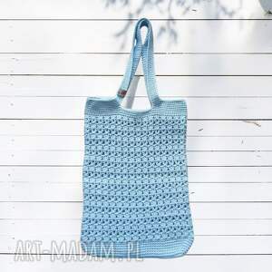 Błękitna torba szydełkowa handmade na ramię - boho z 100% bawełny (art-Madam.pl)
