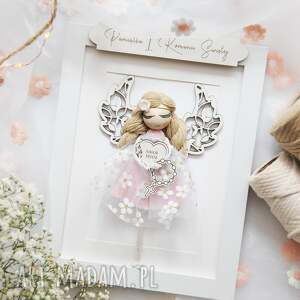 Prezent Pamiątka na komunię dla dziewczynki | Anioł Stróż w ramce