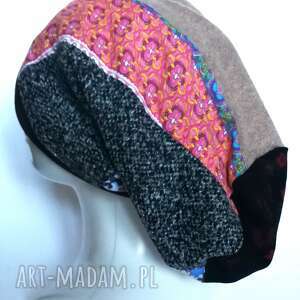 ręcznie zrobione czapki czapka turbanowa etno boho patchwork - box t1 na podszewce