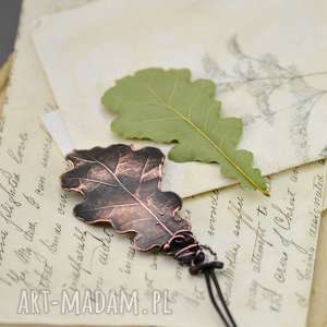 oak - naszyjnik z prawdziwym liściem dębu wisior, biżuteria botaniczna, elektro