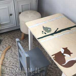 handmade pokoik dziecka stolik z otwieranym blatem plus krzesełko lisek
