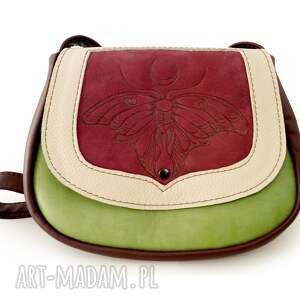 dzikuska orientalna torebka listonoszka skóra naturalna bordo zieleń ecru ćma