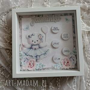 metryczka dla dziewczynki - miś, prezent z okazji narodzin, dekoracja
