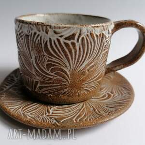 handmade ceramika komplet "kwiatowo - karmelowo" 1