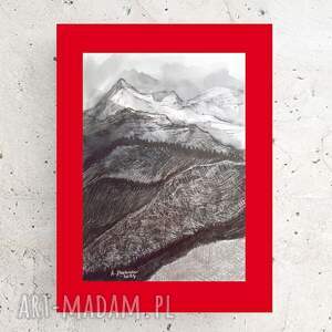 nowoczesny rysunek z górami, górski pejzaż 30x40, minimalizm grafika do domu, malowany
