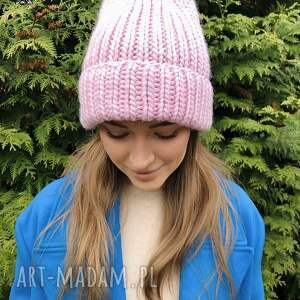 Czapka Lily maxi 100% wełna (kolor - pastelowy róż) dostępne