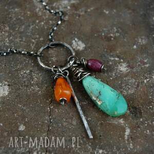 rubin, bursztyn, chryzporaz - kolorowy naszyjnik boho z rubinem