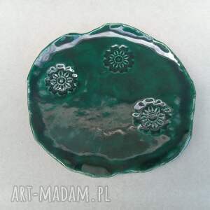 ceramika mydelniczka ze zdobieniem kwiaty zielony talerzyk
