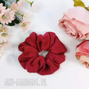 Bordowa gumka scrunchie z muślinu bawełnianego L
