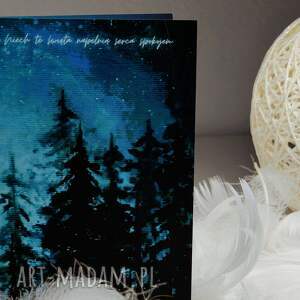 ręcznie robiona kartka świąteczna, niepowtarzalna z pięknymi życzeniami, nocny