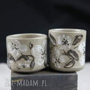 Para malowanych kamionkowych kubków, ręcznie malowane, folk, kamionka