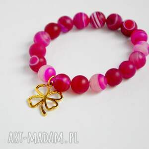 bracelet by sis koniczyna w fuksjowym agacie, agat, kamienie, luck, prezent