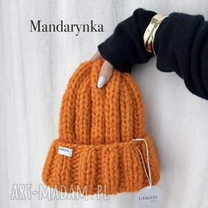 Czapka Nordic 100% wełna mandarynka handmade