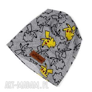 czapka beanie unisex ciepła pokemon, szara pikaczu