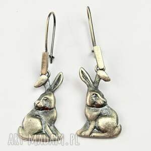 Prezent Kolczyki srebrne z zajączkami szare - biżuteria