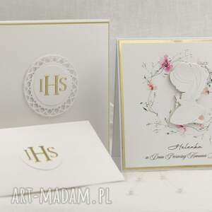 pamiątka pierwszej komunii z pudełkiem i kopertą, 59a pierwsza komunia, prezent