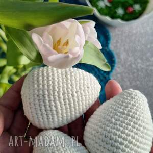 Szydełkowe BIAŁE pisanki - zestaw 3 ozdobnych jajek handmade