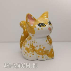 Żółty KOT Ręcznie malowana mała figurka dekoracyjna