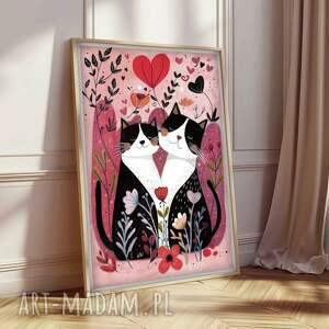 Kociaki. Plakat 50x70cm, akwarela, miłość, kot, ilustracja