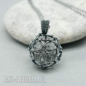 kwarc kula wisiorek rian 4, kryształ górski, wire wrapping, amulet