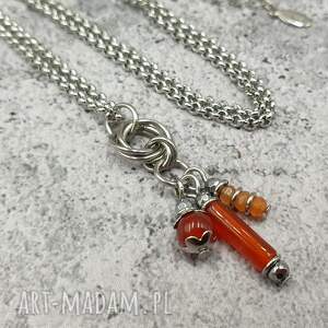 Wisiorek chainmaille karneol i jadeit - stal szlachetna, handmade