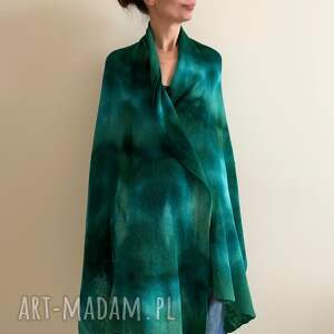 szal z wełny merino szmaragdowy, unikat prezent