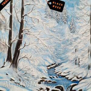 OBRAZ RĘCZNIE MALOWANY AKRYLOWY W ZIMOWEJ BAŚNI - 30x24cm