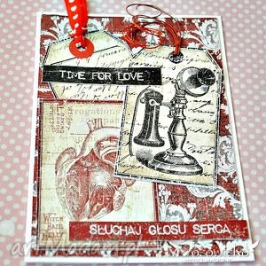 słuchaj głosu serca - kartka scrap walentynki, życzenia, miłość scrapbooking