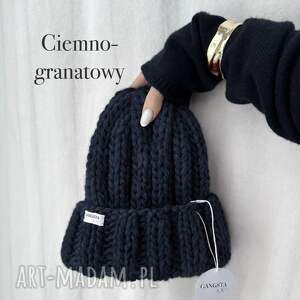 Czapka Nordic 100% wełna ciemnogranatowa handmade