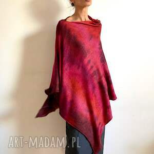 handmade poncho narzutka z wełny merino red&wine