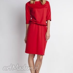 klasyczna sukienka, suk129 czerwony casual, luźna, gumka