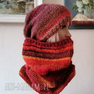 handmade czapki ręcznie na drutach - volcano - miły ciepły komplet
