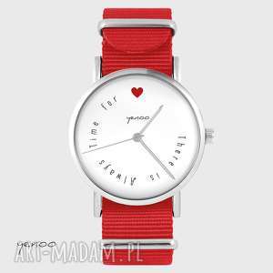 handmade zegarki zegarek, bransoletka - there is always time for love - czerwony, nato