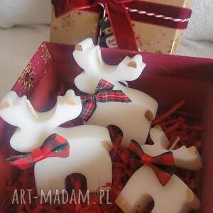 zestaw upominkowy swiec handmade - rodzina reniferów, dekoracje swiateczne