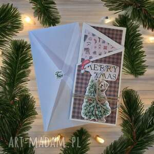 ręcznie zrobione na święta prezenty kartka świąteczna skośna brąz z kopertą