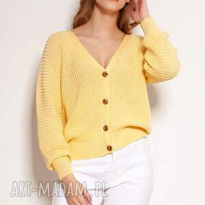 bawełniany sweter na guziki - swe142 żółty