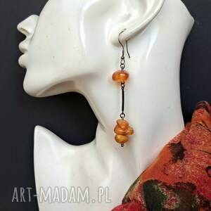 Oryginalne kolczyki z bursztynów bałtyckich mlecznego i koniakowego prezent z unikatowe, eleganckie