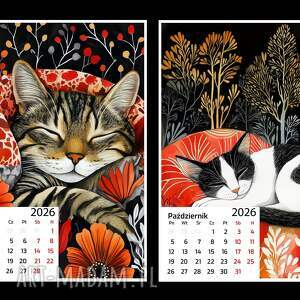 kalendarz 2026 śpiący kot 13x18 cm z kotem prezent, prezent