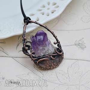 mountain ametyst - naszyjnik z kryształem ametystu, wire wrapping, elektro