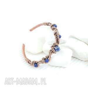 Miedziana bransoleta z lapis lazuli - cuff wire wrapping