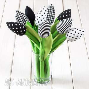 ręcznie zrobione dekoracje urodzinowe tulipany czarno-biały bawełniany