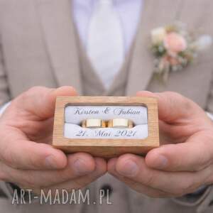 Pudełko na obrączki ślubne dębowe imiona i data