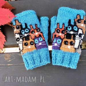 Prezent Rękawiczki dziecięce/Niebieskie mitenki/Kolorowe koty/