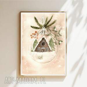 oryginalna akwarela A5 piernikowy domek, święta, choinka