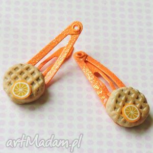 handmade ozdoby do włosów pomarańczowe mini spinki