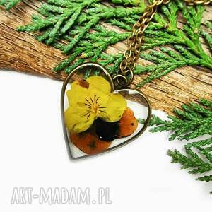 Herbarium Jewelry - wisiorek - serduszko z bratkami z1627, naszyjnik serduszko, naszyjnik z bratkiem