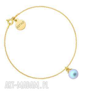 złota bransoletka z niebieską perłą swarovski crystal, zawieszka, perełka