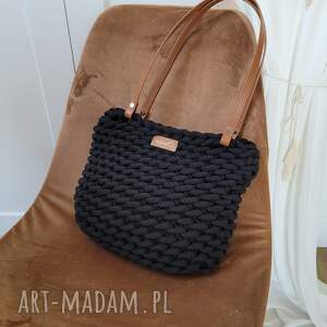 czarna torba na ramię z sznurka bawełnianego boho weave bag 35cm podszewką
