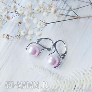 srebrne kolczyki z perłami swarovski rosaline pearls, bigle angielskie